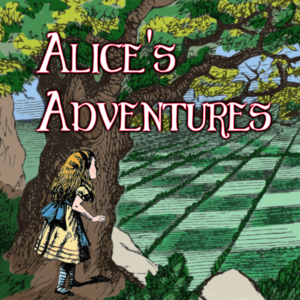 A brunette child with long hair in a Victorian child's dress leans against an impressively old tree gazing out across an expanse of fields which alternate suspiciously between light and dark green in a checkerboard pattern. No cat is visible in the tree.