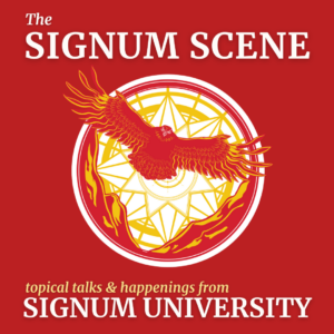Red Signum Scene Logo with a golden raptor flying at us!